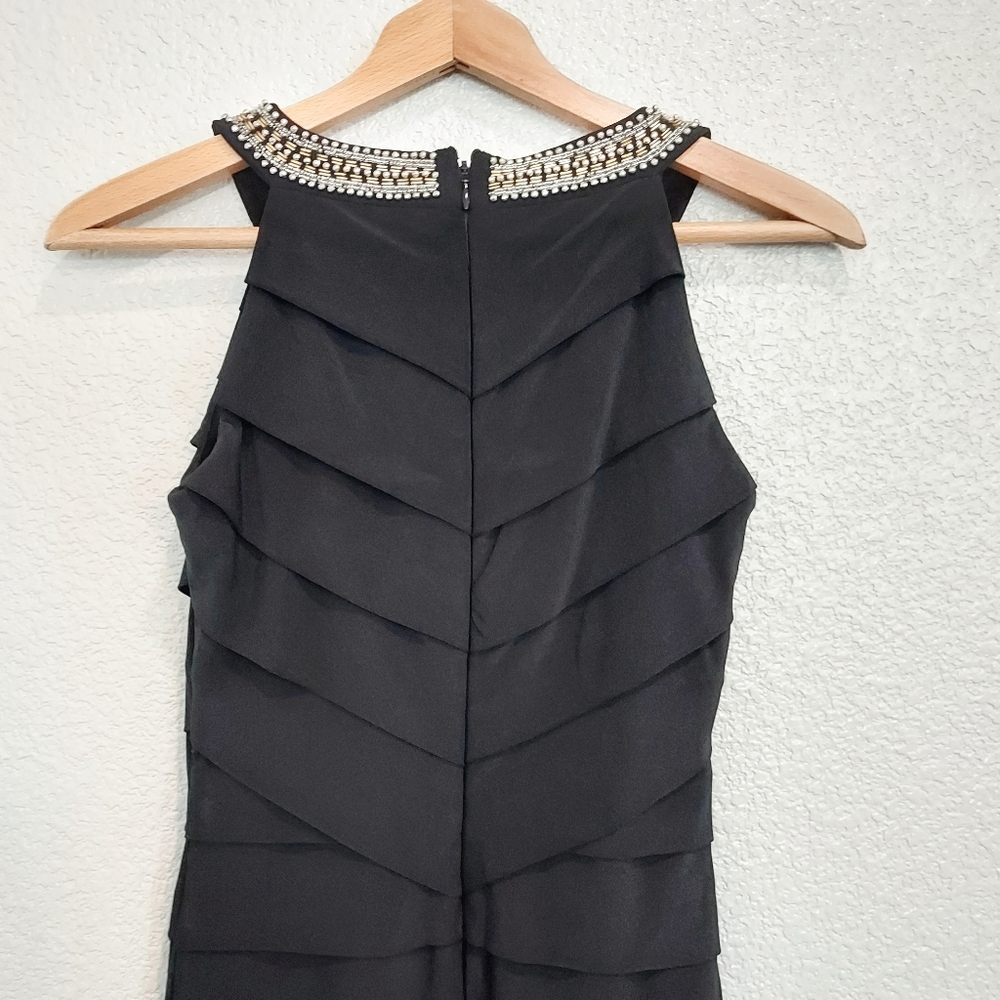 WHBM Black Layered Bodycon Cocktail Dress w/Beaded Neckline Size 4